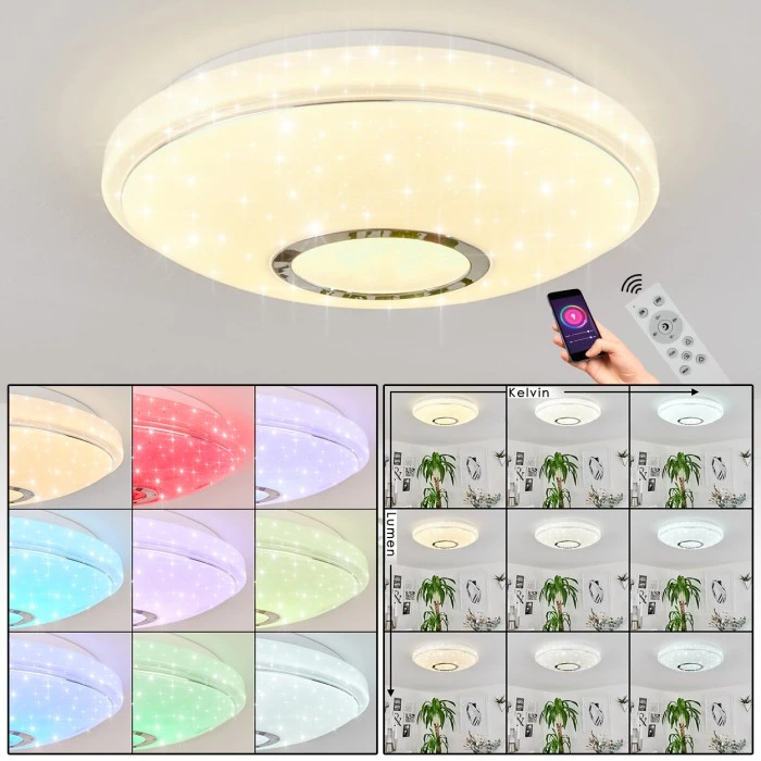 Hofstein Auxerre Deckenleuchte LED Weiß, 2-flammig, Fernbedienung, Farbwechsler 1 Hofstein Auxerre Deckenleuchte LED Weiß, 2-flammig, Fernbedienung, Farbwechsler