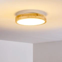 Hofstein Bagaha Deckenleuchte LED Holz hell, 1-flammig, Fernbedienung -LED Leuchten Verkäufe 2022 bagaha deckenleuchte h3313121 2