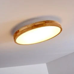 Hofstein Bagaha Deckenleuchte LED Holz hell, 1-flammig, Fernbedienung -LED Leuchten Verkäufe 2022 bagaha deckenleuchte h3313145 16