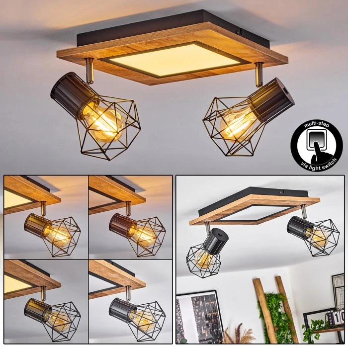 Hofstein Bardhaman Deckenleuchte LED Chrom, Schwarz, Weiß, Holzoptik, 3-flammig 1 Hofstein Bardhaman Deckenleuchte LED Chrom, Schwarz, Weiß, Holzoptik, 3-flammig