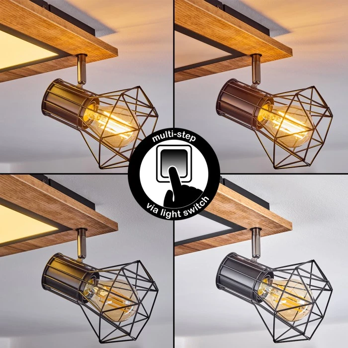 Hofstein Bardhaman Deckenleuchte LED Chrom, Schwarz, Weiß, Holzoptik, 3-flammig 2 Hofstein Bardhaman Deckenleuchte LED Chrom, Schwarz, Weiß, Holzoptik, 3-flammig – Bild 2