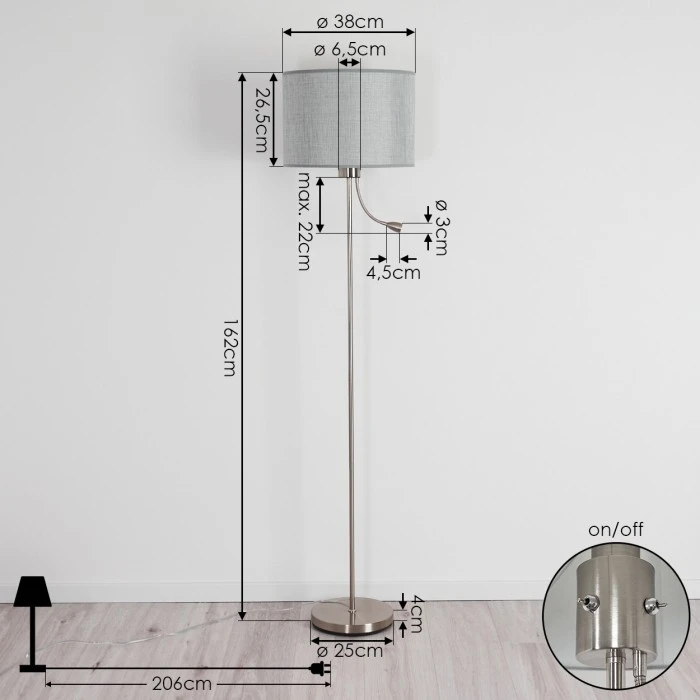 Hofstein Barruelo Stehleuchte LED Nickel-Matt, 2-flammig 4 Hofstein Barruelo Stehleuchte LED Nickel-Matt, 2-flammig – Bild 4