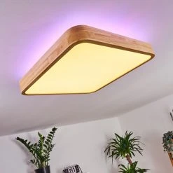 Hofstein Batamoto Deckenpanel LED Wei&szlig;, Holz hell, 2-flammig, Fernbedienung -LED Leuchten Verkäufe 2022 batamoto deckenpanel h3394281 6