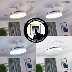 Hofstein Bendigo Deckenventilator LED Chrom, Wei&szlig;, Transparent, Klar, 1-flammig -LED Leuchten Verkäufe 2022 bendigo deckenventilator h3325650 10