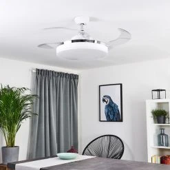 Hofstein Bendigo Deckenventilator LED Chrom, Wei&szlig;, Transparent, Klar, 1-flammig -LED Leuchten Verkäufe 2022 bendigo deckenventilator h3325650 3