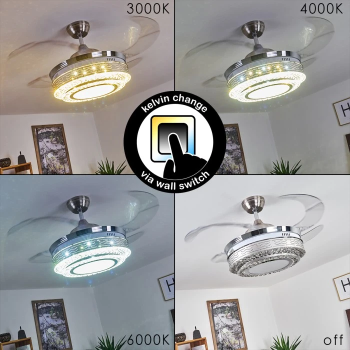 Hofstein Bendigo Deckenventilator LED Nickel-Matt, Transparent, Klar, 1-flammig 11 Hofstein Bendigo Deckenventilator LED Nickel-Matt, Transparent, Klar, 1-flammig – Bild 11