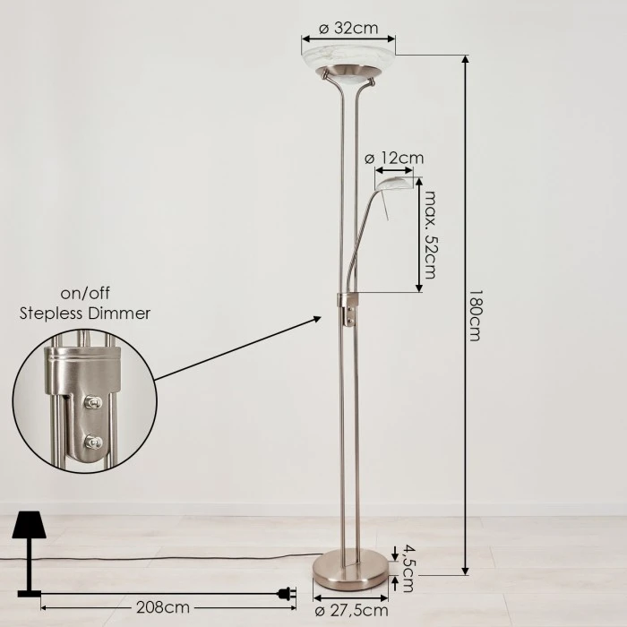 Hofstein Biot Deckenfluter LED Nickel-Matt, 2-flammig 4 Hofstein Biot Deckenfluter LED Nickel-Matt, 2-flammig – Bild 4