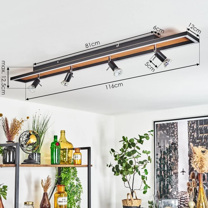 Hofstein Deadwood Deckenleuchte LED Chrom, Schwarz, Braun, Holzoptik, 5-flammig 4 Hofstein Deadwood Deckenleuchte LED Chrom, Schwarz, Braun, Holzoptik, 5-flammig – Bild 4