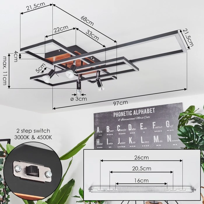 Hofstein Deadwood Deckenleuchte LED Braun, Holzoptik, 6-flammig 4 Hofstein Deadwood Deckenleuchte LED Braun, Holzoptik, 6-flammig – Bild 4