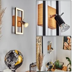 Hofstein Deadwood Wandleuchte LED Chrom, Braun, Holzoptik, 2-flammig