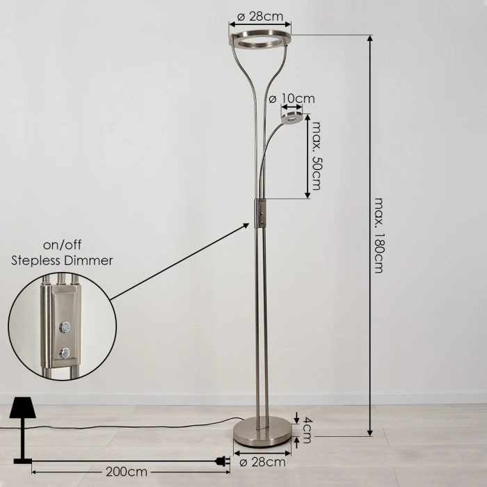 Hofstein Donna Stehleuchte LED Nickel-Matt, 2-flammig 4 Hofstein Donna Stehleuchte LED Nickel-Matt, 2-flammig – Bild 4