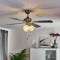 Hofstein Estepona Deckenventilator LED Chrom, Braun, Wei&szlig;, 3-flammig -LED Leuchten Verkäufe 2022 estepona deckenventilator h3369975 13