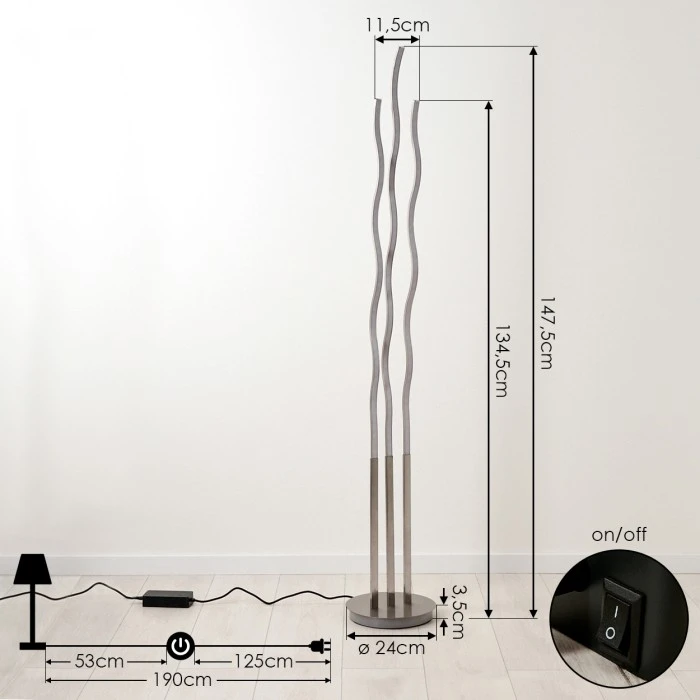 Hofstein Gamsen Stehleuchte LED Nickel-Matt, 3-flammig, Fernbedienung, Farbwechsler 4 Hofstein Gamsen Stehleuchte LED Nickel-Matt, 3-flammig, Fernbedienung, Farbwechsler – Bild 4