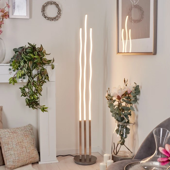 Hofstein Gamsen Stehleuchte LED Nickel-Matt, 3-flammig, Fernbedienung, Farbwechsler 7 Hofstein Gamsen Stehleuchte LED Nickel-Matt, 3-flammig, Fernbedienung, Farbwechsler – Bild 7