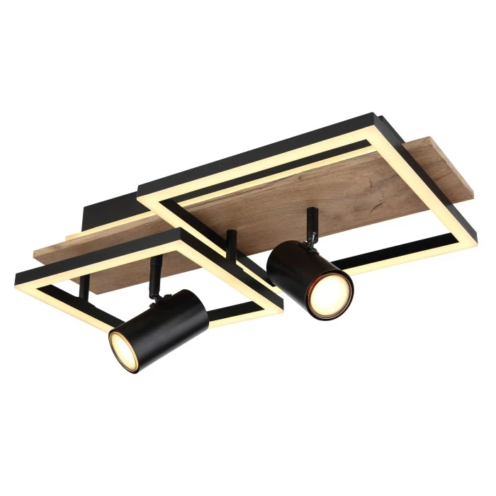 Globo KASSU Deckenleuchte LED Schwarz, Weiß, Holzoptik, 2-flammig 2 Globo KASSU Deckenleuchte LED Schwarz, Weiß, Holzoptik, 2-flammig – Bild 2