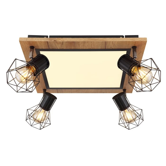 Globo PRISKA Deckenleuchte Schwarz, Weiß, Holzoptik, 5-flammig 3 Globo PRISKA Deckenleuchte Schwarz, Weiß, Holzoptik, 5-flammig – Bild 3