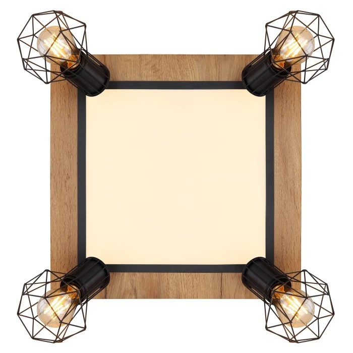 Globo PRISKA Deckenleuchte Schwarz, Weiß, Holzoptik, 5-flammig 4 Globo PRISKA Deckenleuchte Schwarz, Weiß, Holzoptik, 5-flammig – Bild 4