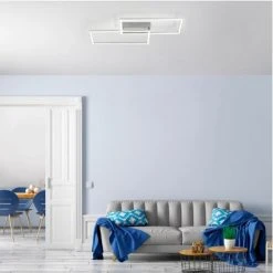 Leuchten Direkt IVAN Deckenleuchte LED Stahl gebürstet, 2-flammig, Fernbedienung