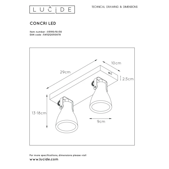 Lucide CONCRI-LED Deckenstrahler Schwarz, 2-flammig 4 Lucide CONCRI-LED Deckenstrahler Schwarz, 2-flammig – Bild 4