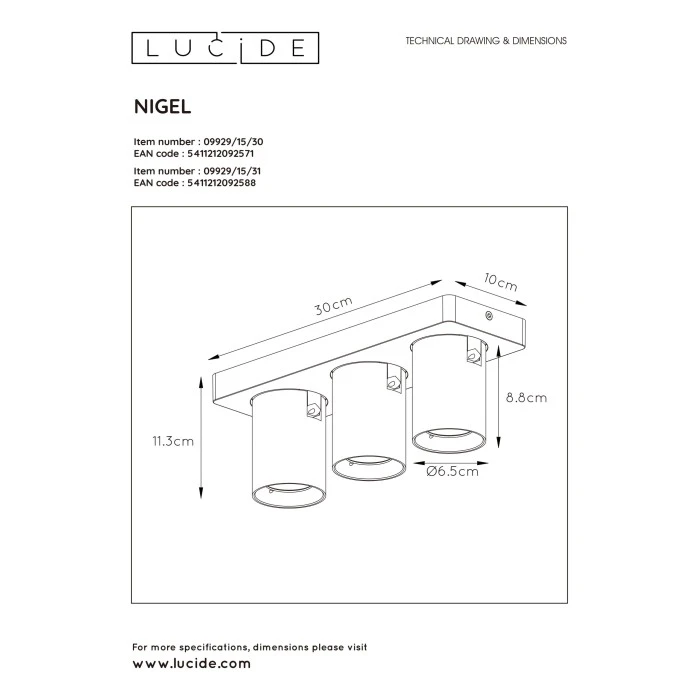 Lucide NIGEL Deckenstrahler LED Weiß, 3-flammig 9 Lucide NIGEL Deckenstrahler LED Weiß, 3-flammig – Bild 9