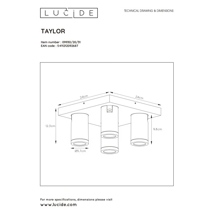 Lucide TAYLOR Deckenstrahler LED Weiß, 4-flammig 6 Lucide TAYLOR Deckenstrahler LED Weiß, 4-flammig – Bild 6