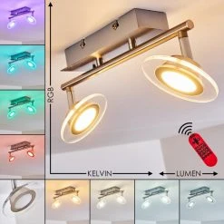 Leuchten Direkt Marsen Deckenleuchte LED Nickel-Matt, 2-flammig, Fernbedienung, Farbwechsler