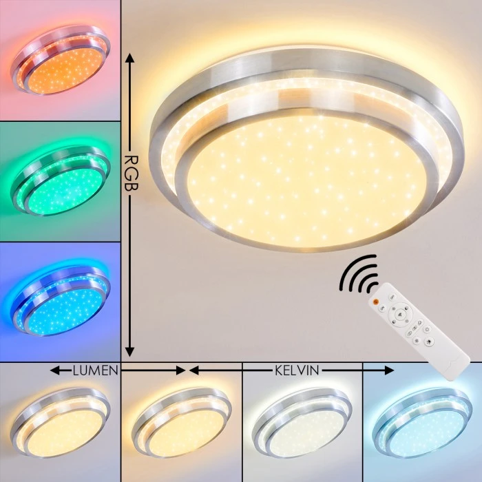 Hofstein Mirabeau Deckenleuchte LED Aluminium, 2-flammig, Fernbedienung, Farbwechsler 1 Hofstein Mirabeau Deckenleuchte LED Aluminium, 2-flammig, Fernbedienung, Farbwechsler