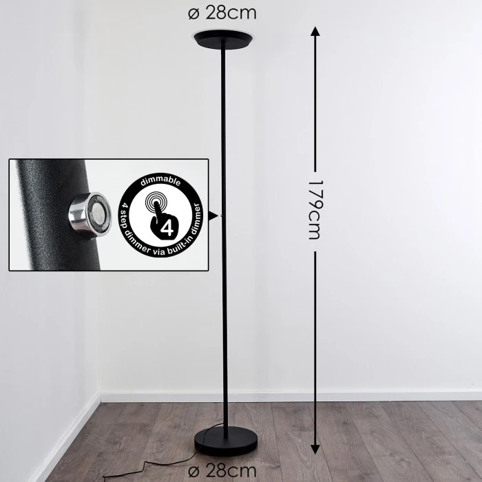 Hofstein Mjölby Deckenfluter LED Schwarz, 1-flammig 2 Hofstein Mjölby Deckenfluter LED Schwarz, 1-flammig – Bild 2