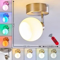 Hofstein Motala Deckenleuchte LED Nickel-Matt, Wei&szlig;, 1-flammig, Fernbedienung, Farbwechsler