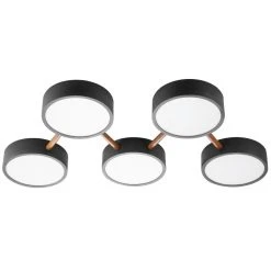 Nino Leuchten DIEGO Deckenleuchte LED Schwarz, Holz dunkel, 5-flammig