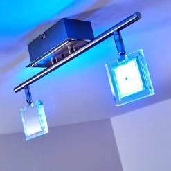 Hofstein Oxford Deckenleuchte LED Chrom, 2-flammig, Fernbedienung, Farbwechsler -LED Leuchten Verkäufe 2022 oxford deckenleuchte h3009765 3