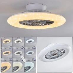 Hofstein Petrovac Deckenventilator LED Chrom, Weiß, 1-flammig, Fernbedienung
