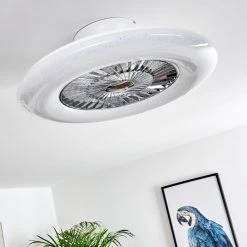 Hofstein Petrovac Deckenventilator LED Chrom, Wei&szlig;, 1-flammig, Fernbedienung -LED Leuchten Verkäufe 2022 petrovac deckenventilator h3334966 3