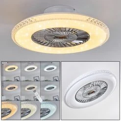 Hofstein Piacenza Deckenventilator LED Chrom, Wei&szlig;, 1-flammig, Fernbedienung