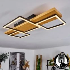 Hofstein Pompu Deckenleuche LED Schwarz, Holz hell, 1-flammig