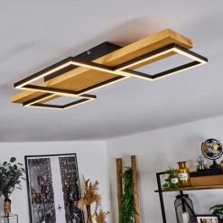 Hofstein Pompu Deckenleuche LED Schwarz, Holz hell, 1-flammig -LED Leuchten Verkäufe 2022 pompu deckenleuche h3564509 9