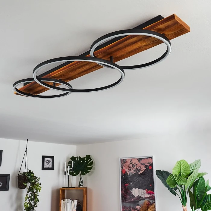 Hofstein Pompu Deckenleuchte LED Schwarz, Holz dunkel, 3-flammig 2 Hofstein Pompu Deckenleuchte LED Schwarz, Holz dunkel, 3-flammig – Bild 2