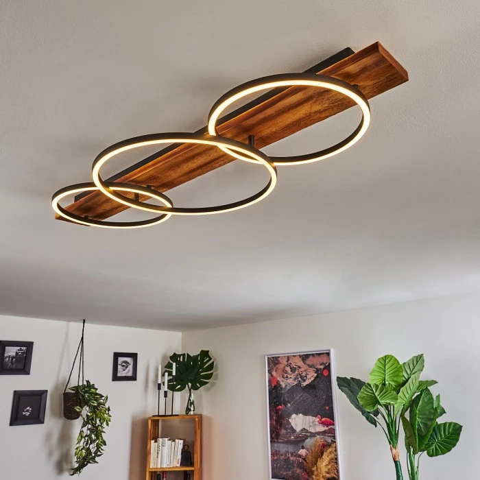 Hofstein Pompu Deckenleuchte LED Schwarz, Holz dunkel, 3-flammig 11 Hofstein Pompu Deckenleuchte LED Schwarz, Holz dunkel, 3-flammig – Bild 11