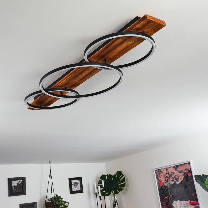 Hofstein Pompu Deckenleuchte LED Schwarz, Holz dunkel, 3-flammig 12 Hofstein Pompu Deckenleuchte LED Schwarz, Holz dunkel, 3-flammig – Bild 12