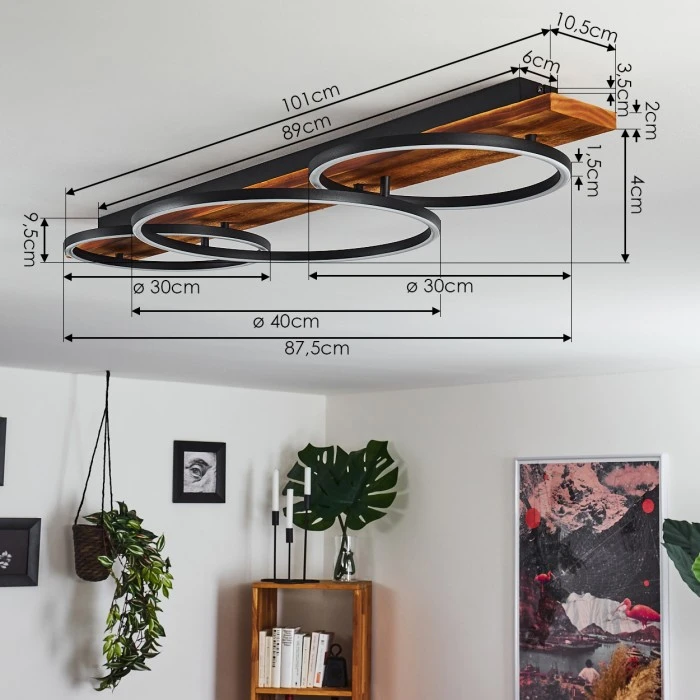 Hofstein Pompu Deckenleuchte LED Schwarz, Holz dunkel, 3-flammig 4 Hofstein Pompu Deckenleuchte LED Schwarz, Holz dunkel, 3-flammig – Bild 4