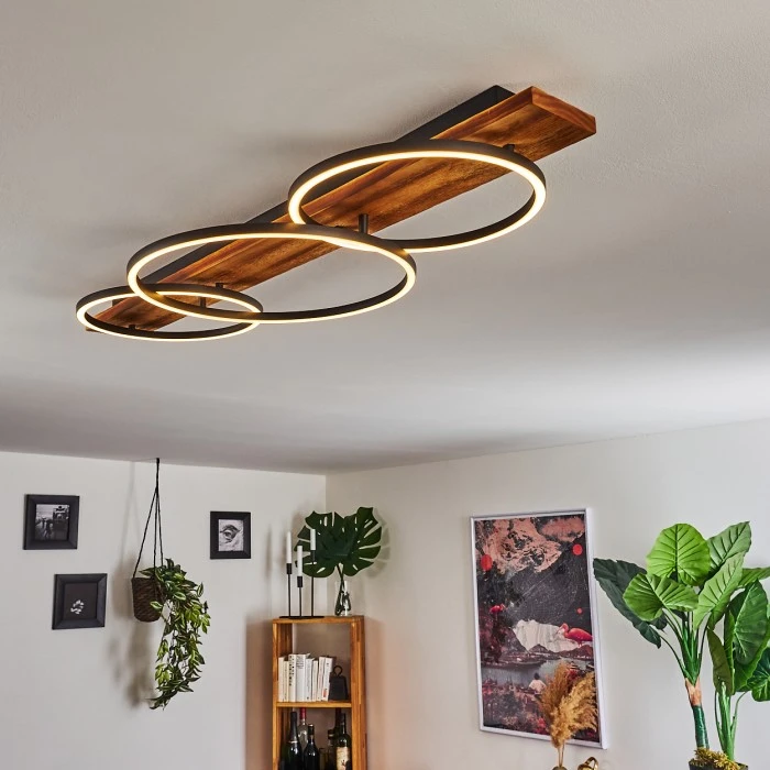 Hofstein Pompu Deckenleuchte LED Schwarz, Holz dunkel, 3-flammig 7 Hofstein Pompu Deckenleuchte LED Schwarz, Holz dunkel, 3-flammig – Bild 7