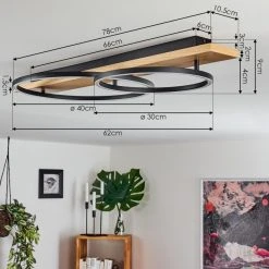 Hofstein Pompu Deckenleuchte LED Schwarz, Holz hell, 2-flammig -LED Leuchten Verkäufe 2022 pompu deckenleuchte h3392331 3