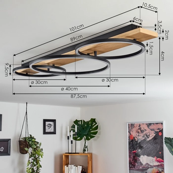 Hofstein Pompu Deckenleuchte LED Schwarz, Holz hell, 3-flammig 4 Hofstein Pompu Deckenleuchte LED Schwarz, Holz hell, 3-flammig – Bild 4