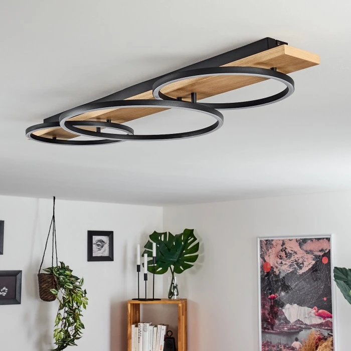 Hofstein Pompu Deckenleuchte LED Schwarz, Holz hell, 3-flammig 10 Hofstein Pompu Deckenleuchte LED Schwarz, Holz hell, 3-flammig – Bild 10