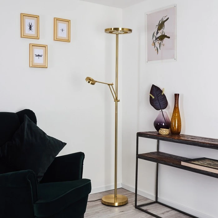 Hofstein Rabeja Deckenfluter LED Messing, Gold, 2-flammig 11 Hofstein Rabeja Deckenfluter LED Messing, Gold, 2-flammig – Bild 11