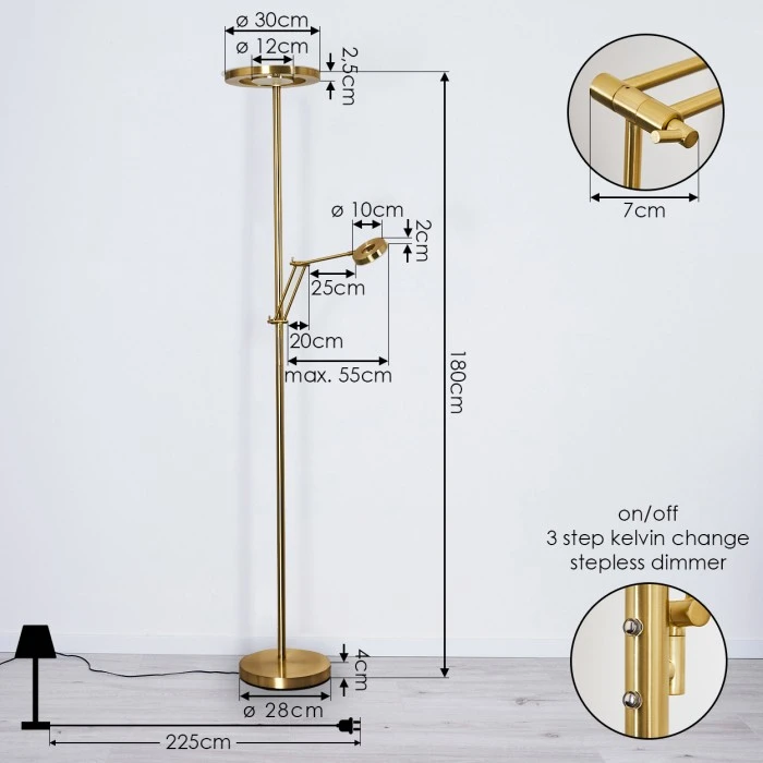 Hofstein Rabeja Deckenfluter LED Messing, Gold, 2-flammig 12 Hofstein Rabeja Deckenfluter LED Messing, Gold, 2-flammig – Bild 12