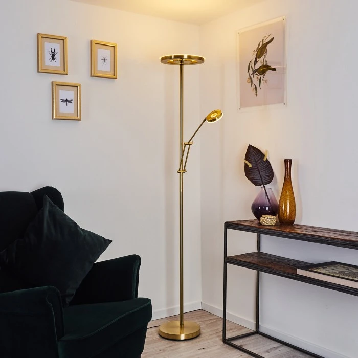 Hofstein Rabeja Deckenfluter LED Messing, Gold, 2-flammig 8 Hofstein Rabeja Deckenfluter LED Messing, Gold, 2-flammig – Bild 8