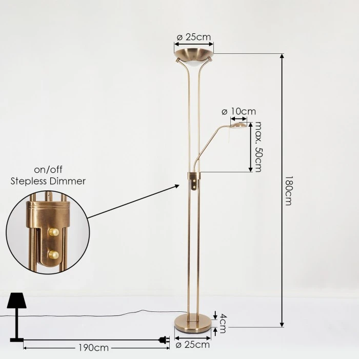 Hofstein Rom Deckenfluter LED Messing, 2-flammig 4 Hofstein Rom Deckenfluter LED Messing, 2-flammig – Bild 4