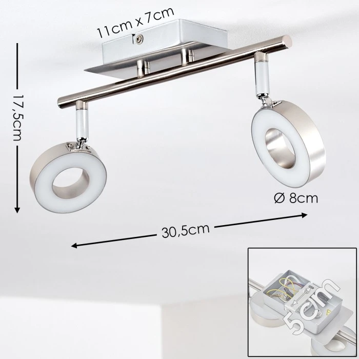Hofstein Russell Deckenspot LED Nickel-Matt, Chrom, 2-flammig 2 Hofstein Russell Deckenspot LED Nickel-Matt, Chrom, 2-flammig – Bild 2