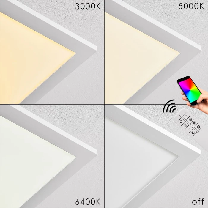 Hofstein Salmi Deckenpanel LED Aluminium, Weiß, 1-flammig, Fernbedienung 9 Hofstein Salmi Deckenpanel LED Aluminium, Weiß, 1-flammig, Fernbedienung – Bild 9